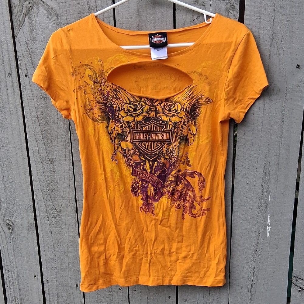 Harley-Davidson Orange Short Sleeve Cut Out Tee